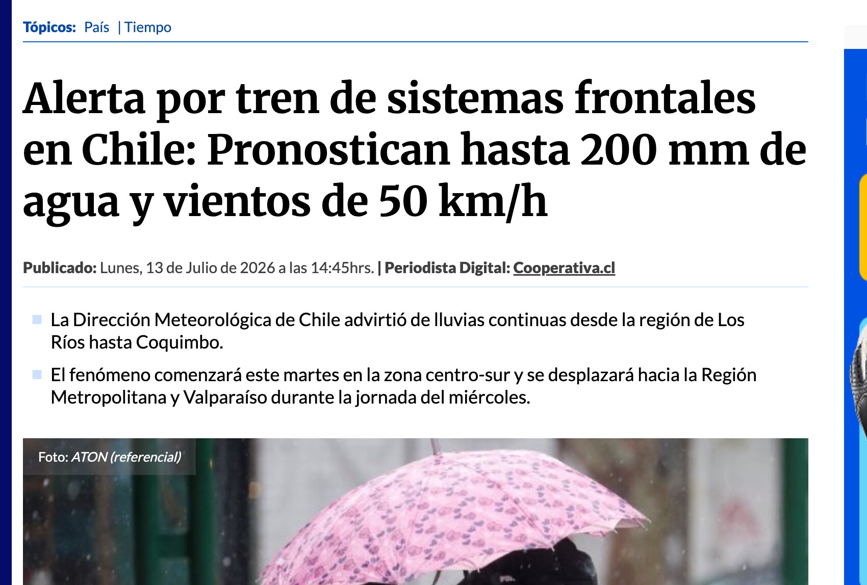Print da notícia da Cooperativa sobre a previsão da DMC