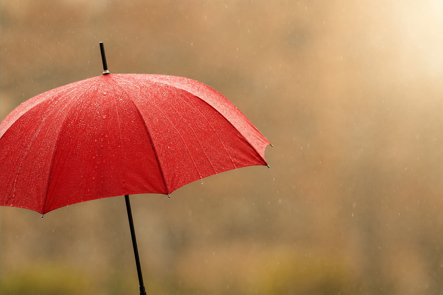 Guarda-chuva vermelho protegendo da chuva, símbolo de cuidado