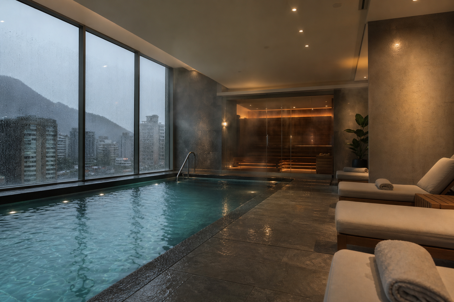 Spa urbano coberto com piscina climatizada em Santiago